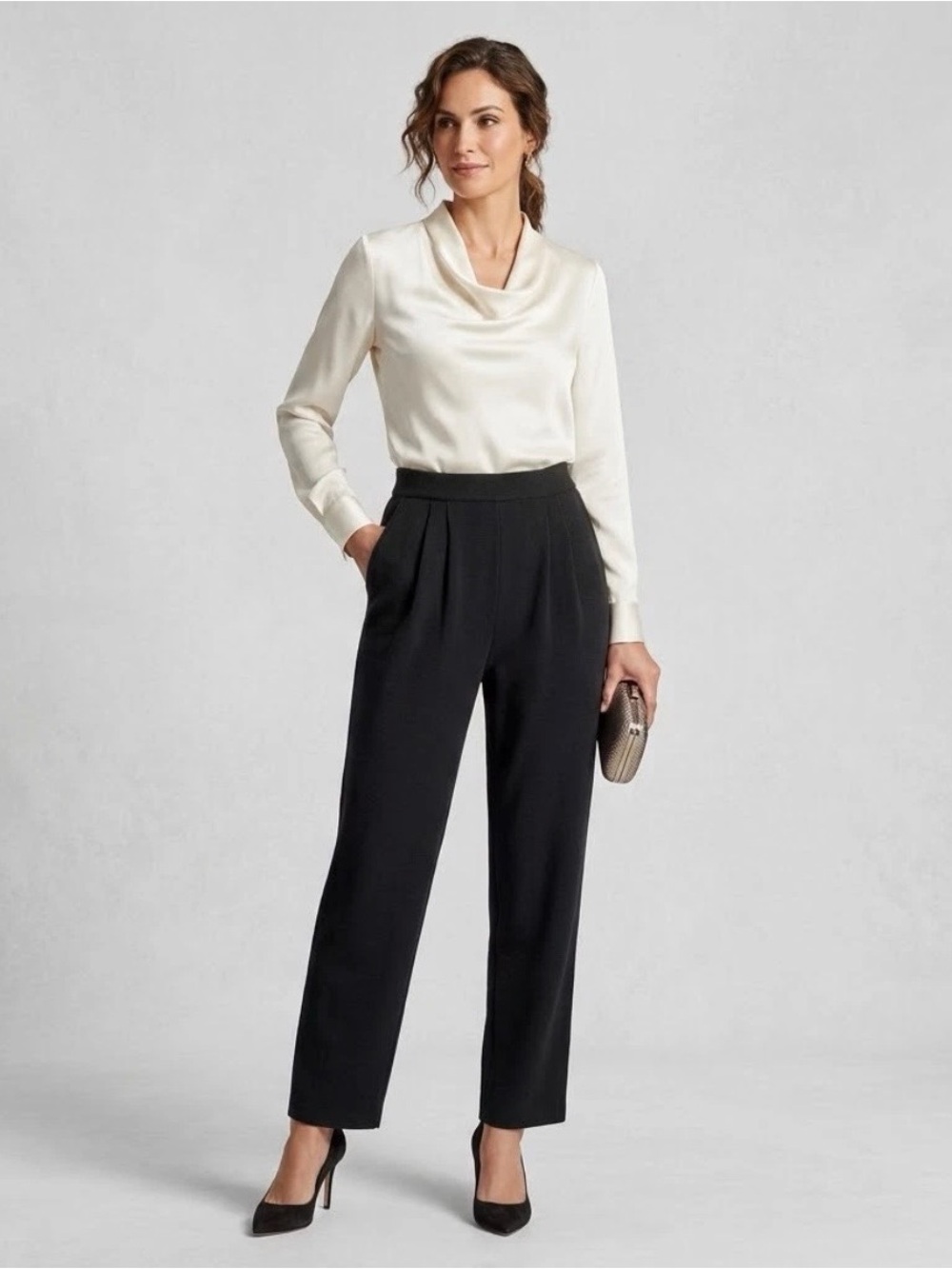 St John Basics Santana Knit Pants Womens Black Elastic Waist Pleated USA Sz 4